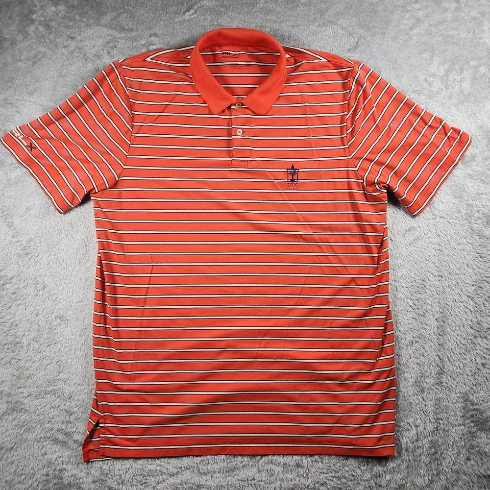 RLX Ralph Lauren Polo Shirt Men XL Orange Striped Rhode Island Country Club Golf